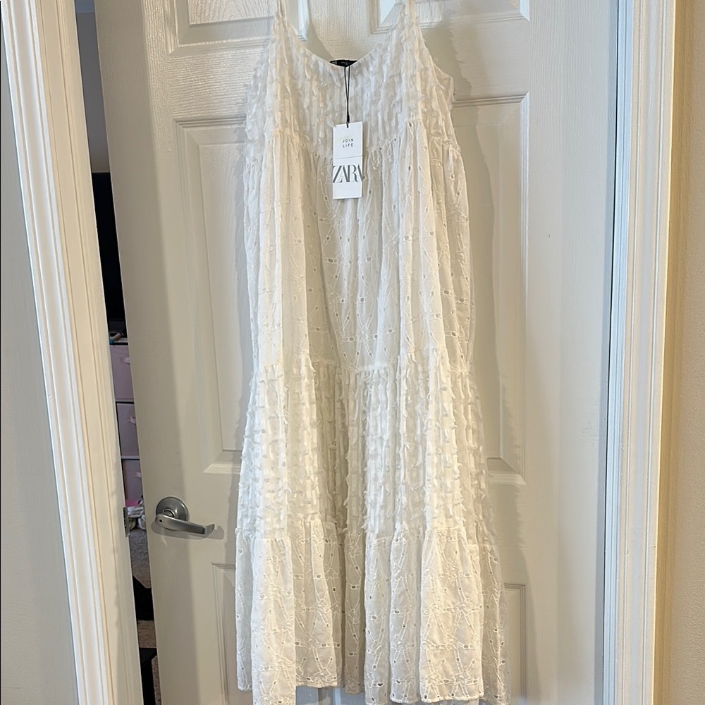 Zara Cream Tiered Maxi Dress Spaghetti Strap